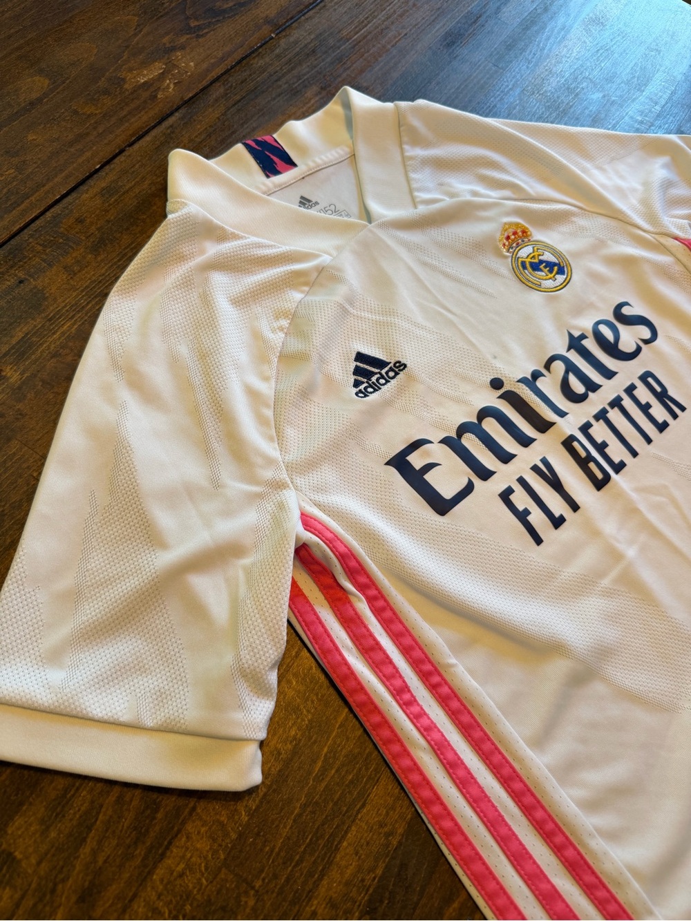 Adidas 2020/21 Real Madrid Home Soccer Jersey Youth 11-12/152 White Pink Futbol